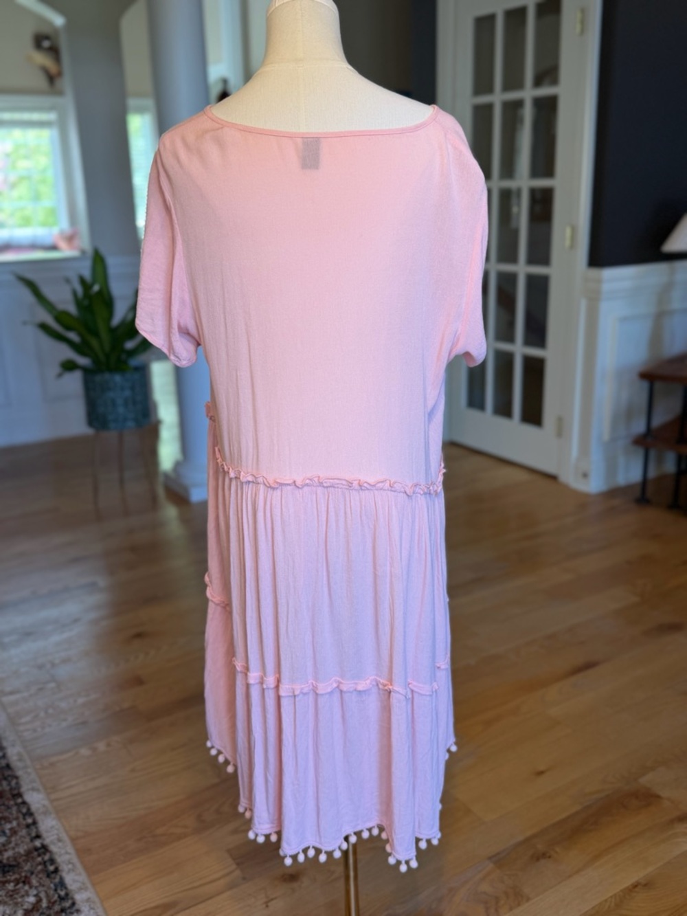 Emery Rose Boho Pink Tassel Tiered Dress Pom Pom Hem Medium (VGUC) - Picture 6 of 16